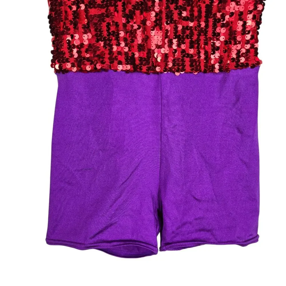 Weissman Biketard Leotard Sz MC Child M Dance Costume Red Purple